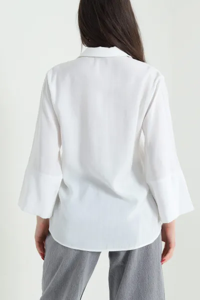 Beyaz Gizli Pat Oversize Modal Kadın Gömlek 440205