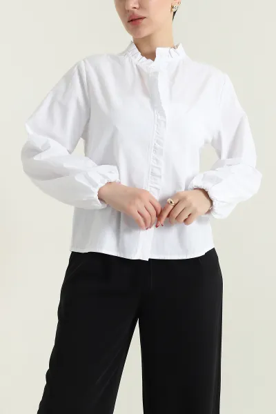 Beyaz Gizli Patlı Poplin Kadın Gömlek Bluz 435739