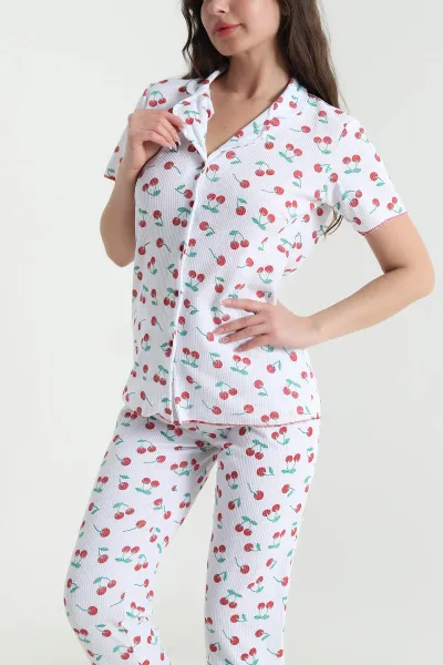 Beyaz Gofre Kadın Pijama Takımı 457065