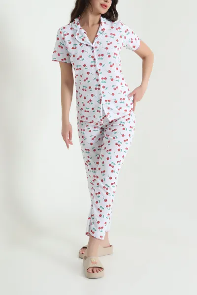 Beyaz Gofre Kadın Pijama Takımı 457065