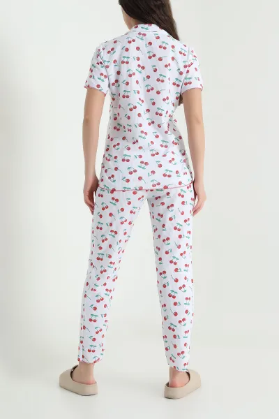 Beyaz Gofre Kadın Pijama Takımı 457065