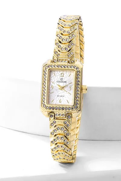 Beyaz Gold Çerçevesi ve Kordonu Zirkon Taşlı Şık Kadın Saat 476554