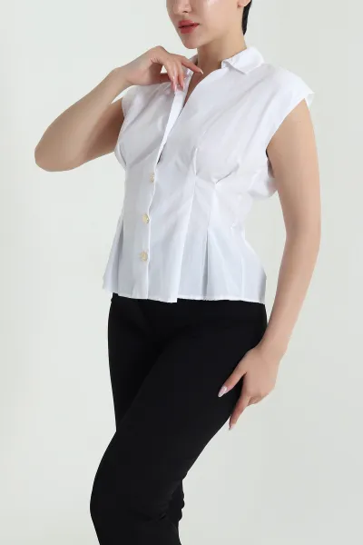Beyaz Gold Düğmeli Poplin Kadın Yelek 465406