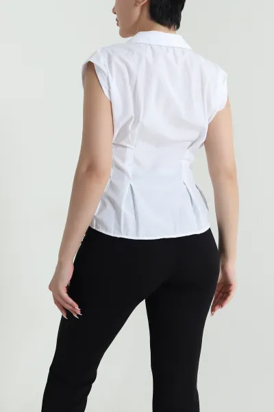 Beyaz Gold Düğmeli Poplin Kadın Yelek 465406