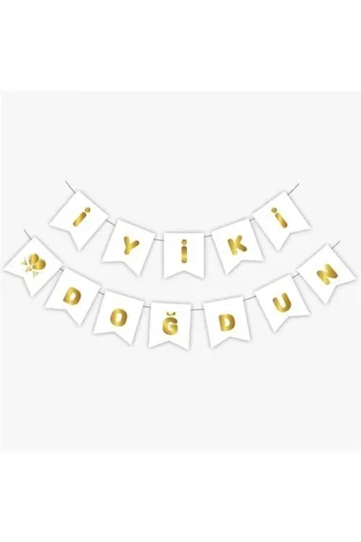 Beyaz Gold İyi Ki Doğdun Yaldızlı Banner 303351