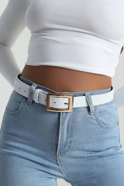 Beyaz Gold Kare Tokalı Kadın Kemer 489487