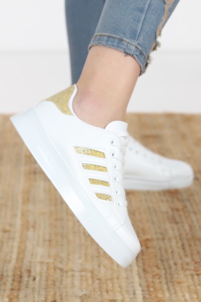 Beyaz Gold Simli Spor Ayakkabı 91201
