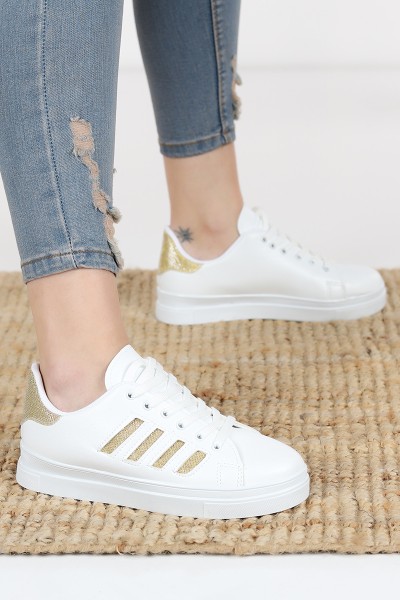Beyaz Gold Simli Spor Ayakkabı 91201