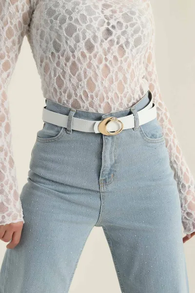 Beyaz Gold Toka Detaylı Kadın Kemer 421481