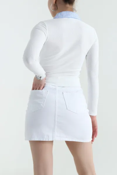 Beyaz Gömlek Yaka Ottoman Likralı Kadın Bluz 437356