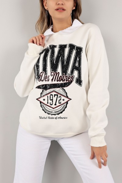 Beyaz Gömlek Yaka Şardonlu Sweat 141518