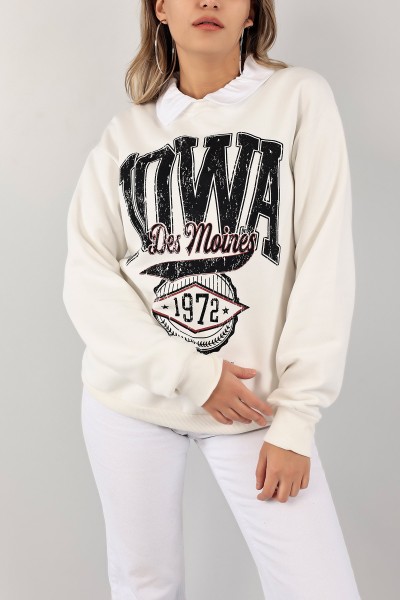 Beyaz Gömlek Yaka Şardonlu Sweat 141518