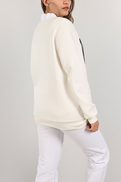 Beyaz Gömlek Yaka Şardonlu Sweat 141518