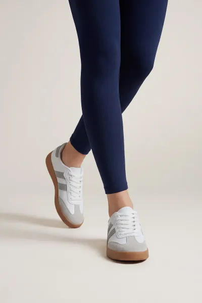 Beyaz Gri Bağcıklı Kadın Spor Ayakkabı 450625