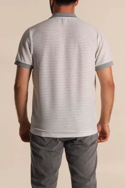 Beyaz Gri Çizgili Regular Fit Polo Yaka Erkek Tişört 277110