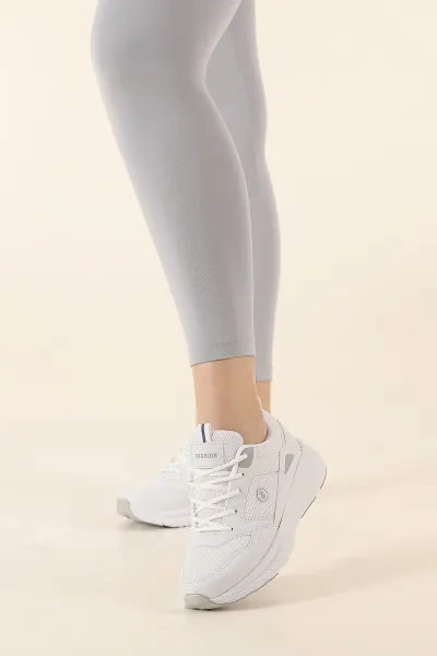 Beyaz Gri Fileli Bağcıklı Spor Ayakkabı 336604