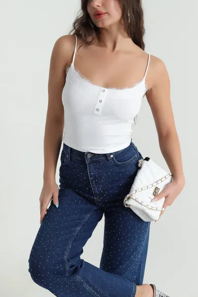 Beyaz Güpür Detay Fitilli Kadın Büstiyer 482381