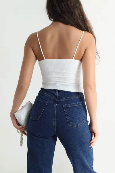 Beyaz Güpür Detay Fitilli Kadın Büstiyer 482381