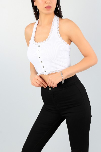 Beyaz Güpürlü Çıt Çıtlı Bayan Atlet 58773