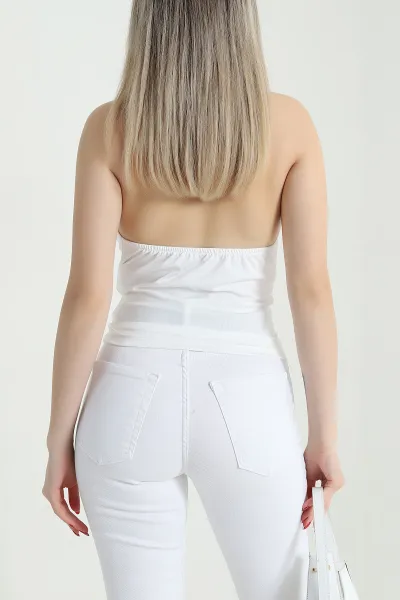 Beyaz Halkalı Degaje Yaka Sandy Kadın Bluz 468619