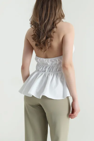 Beyaz Halter Yaka Poplin Kadın Bluz 463617