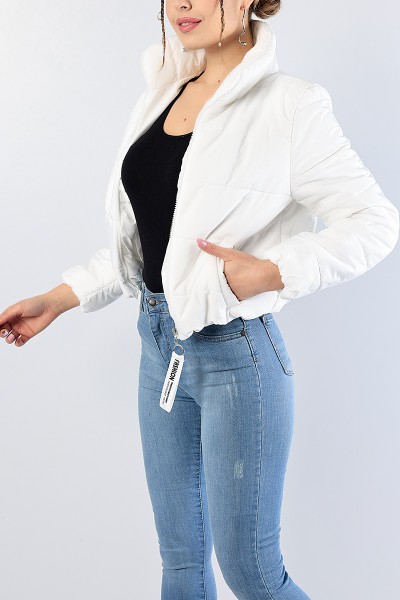 Beyaz İçi Dolumlu Bayan Mont 81064
