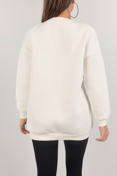 Beyaz İçi Şardonlu Baskılı Bayan Sweat 139523