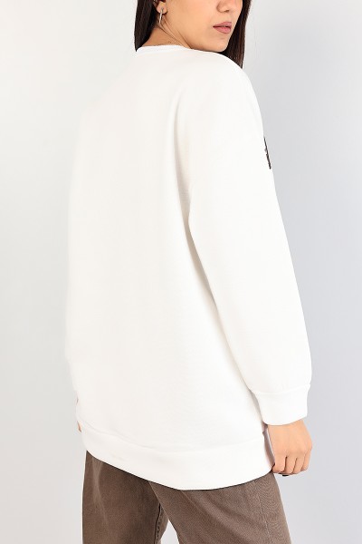 Beyaz İçi Şardonlu Baskılı Bayan Sweat 85033