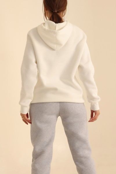 Beyaz İçi Şardonlu Kanguru Cep Sweat 207841