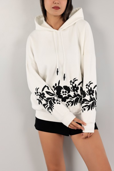 Beyaz İçi Şardonlu Kapüşonlu Bayan Sweat 134885
