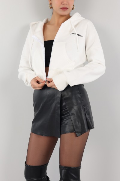 Beyaz İçi Şardonlu Kapüşonlu Bayan Sweat 151384