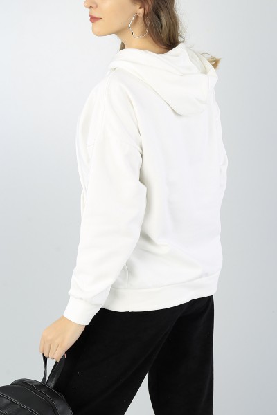 Beyaz İçi şardonlu Kapüşonlu Bayan Sweat 51941