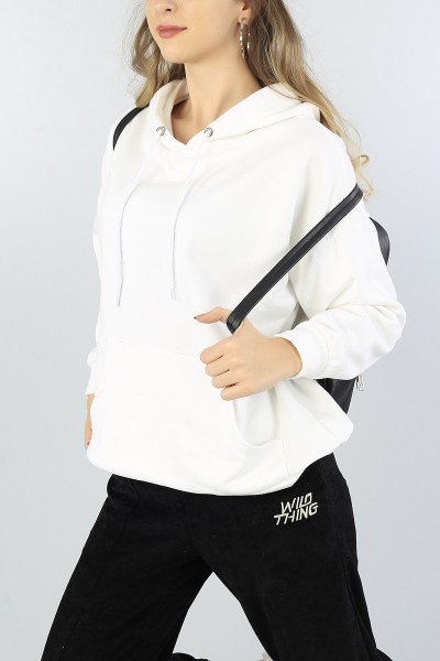 Beyaz İçi şardonlu Kapüşonlu Bayan Sweat 51941