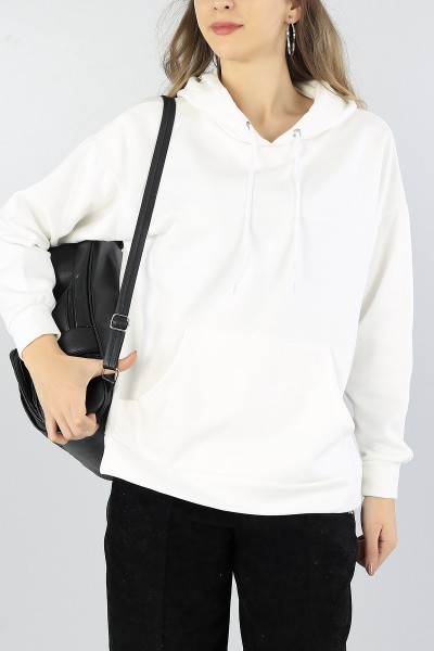 Beyaz İçi şardonlu Kapüşonlu Bayan Sweat 51941