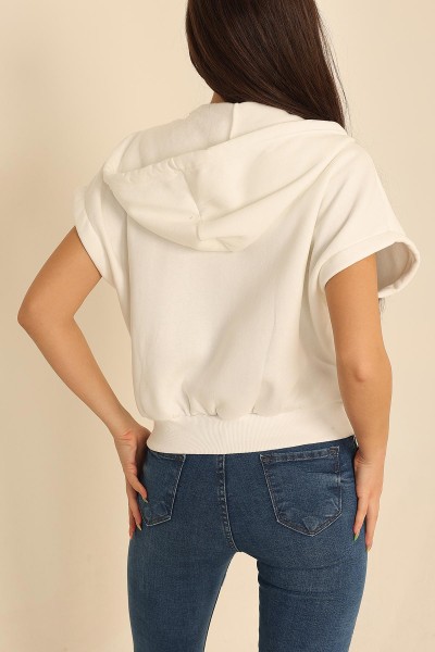 Beyaz İçi Şardonlu Kapüşonlu Kolsuz Sweat 209823