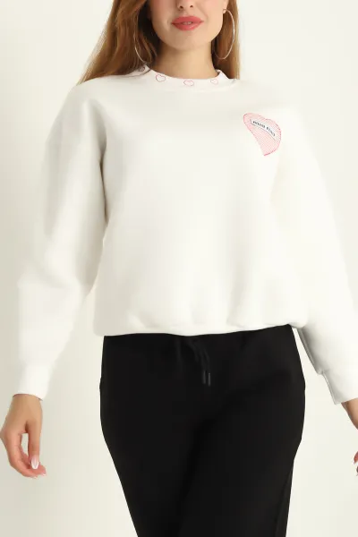 Beyaz İçi Şardonlu Nakış Detay Bayan Sweat 293619
