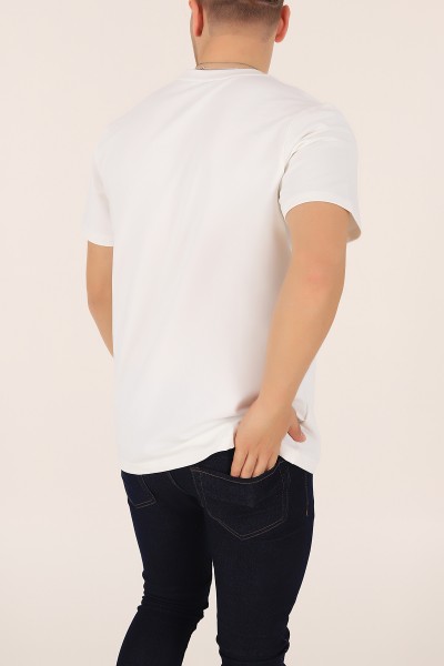 Beyaz İki ip Gofre Baskılı Oversize Tişört 163516