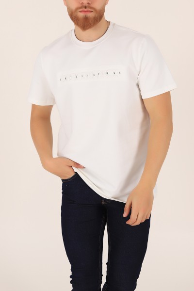 Beyaz İki ip Gofre Baskılı Oversize Tişört 163516