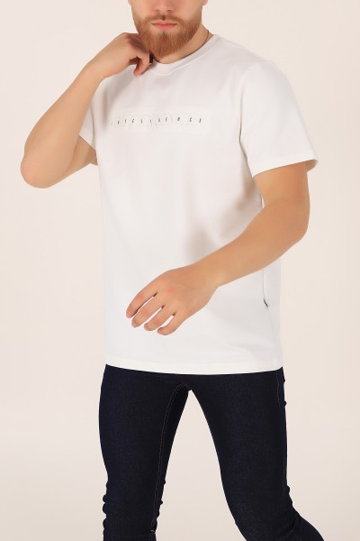 Beyaz İki ip Gofre Baskılı Oversize Tişört 163516
