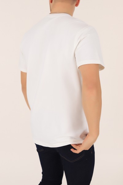 Beyaz İki İp İşlemeli Oversize Erkek Tişört 163748