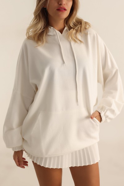 Beyaz İki İp Kapşonlu Sweat Tunik 198421