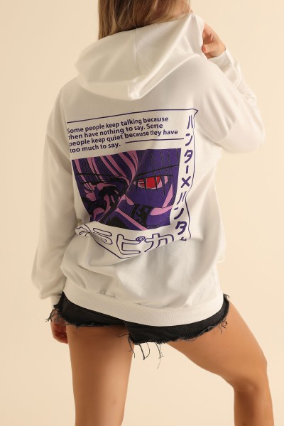 Beyaz İki İp Kapüşonlu Bayan Sweat 199593
