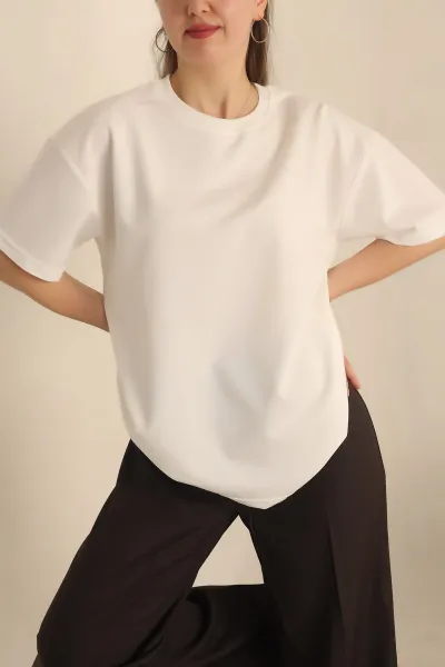 Beyaz İki İp Oversize Bayan Tişört 234382