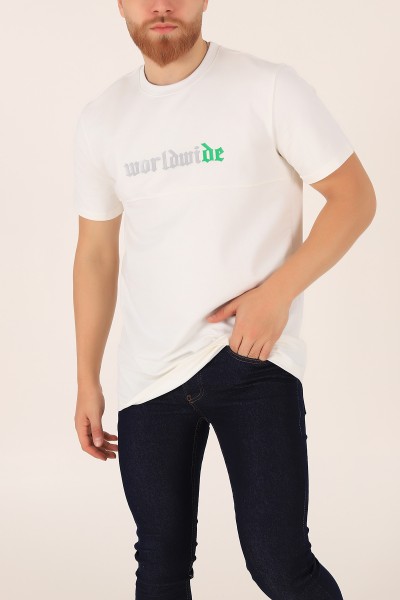 Beyaz İki İp Oversize Erkek Tişört 163498