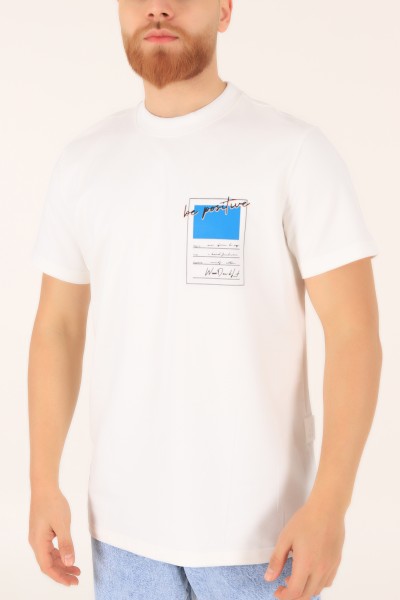 Beyaz İki İp Oversize Erkek Tişört 163559