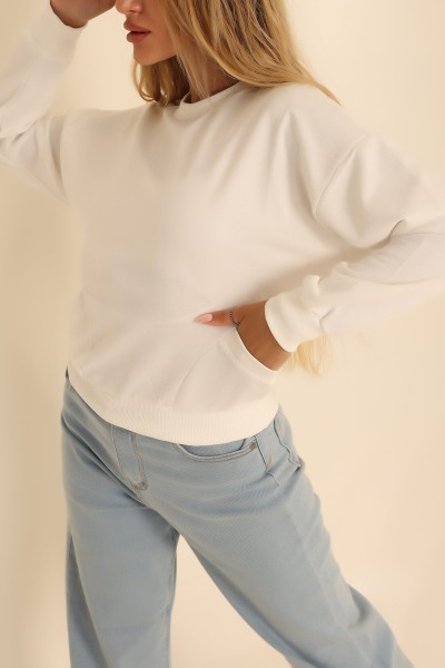 Beyaz İki İp Oversize Sweat 199715