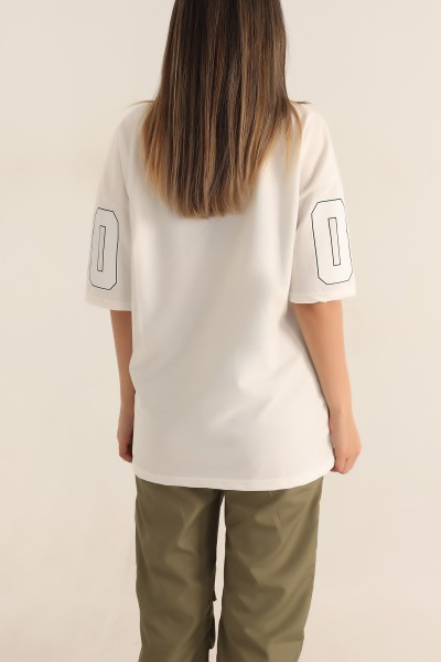 Beyaz İki İp Oversize Tişört 184775