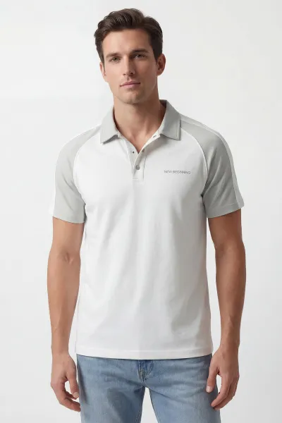 Beyaz İki İp Polo Yaka Çıt Çıtlı Erkek Tişört 435092