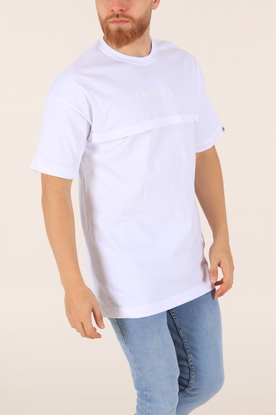 Beyaz İmza Detaylı Parçalı Oversize Tişört 165231