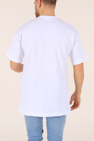 Beyaz İmza Detaylı Parçalı Oversize Tişört 165231